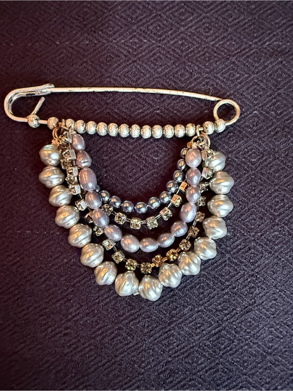 Silver-Tone Multi-Strand Beaded Brooch Pin